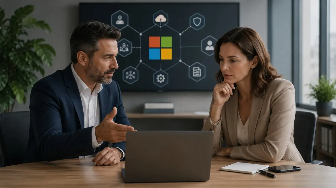 Dynamics Monk consultants discussing Microsoft licensing strategy before expanding Dynamics 365 licences for enterprise implementation.